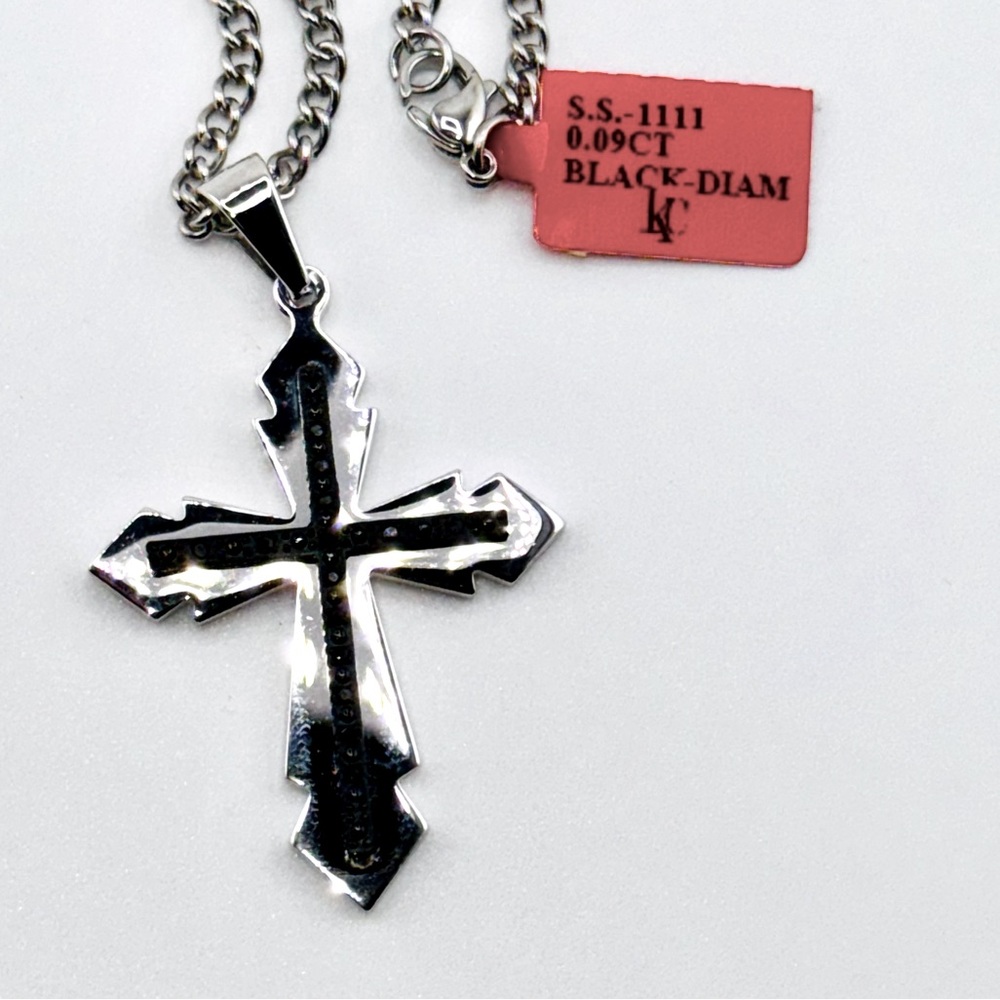 Real black diamond cross pendant, genuine diamond cross charm best gift for men